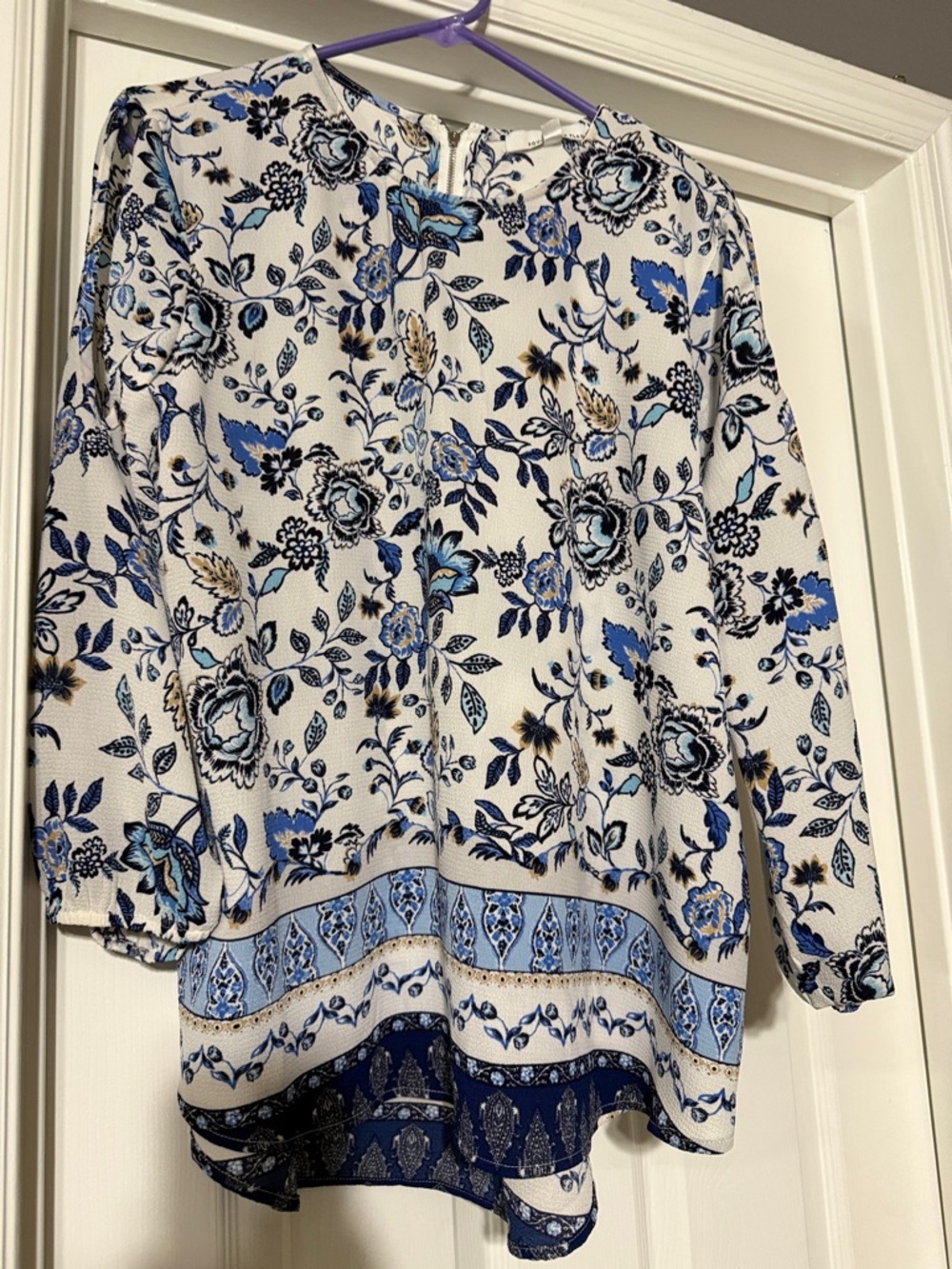 Blue Floral Border Blouse — Women's